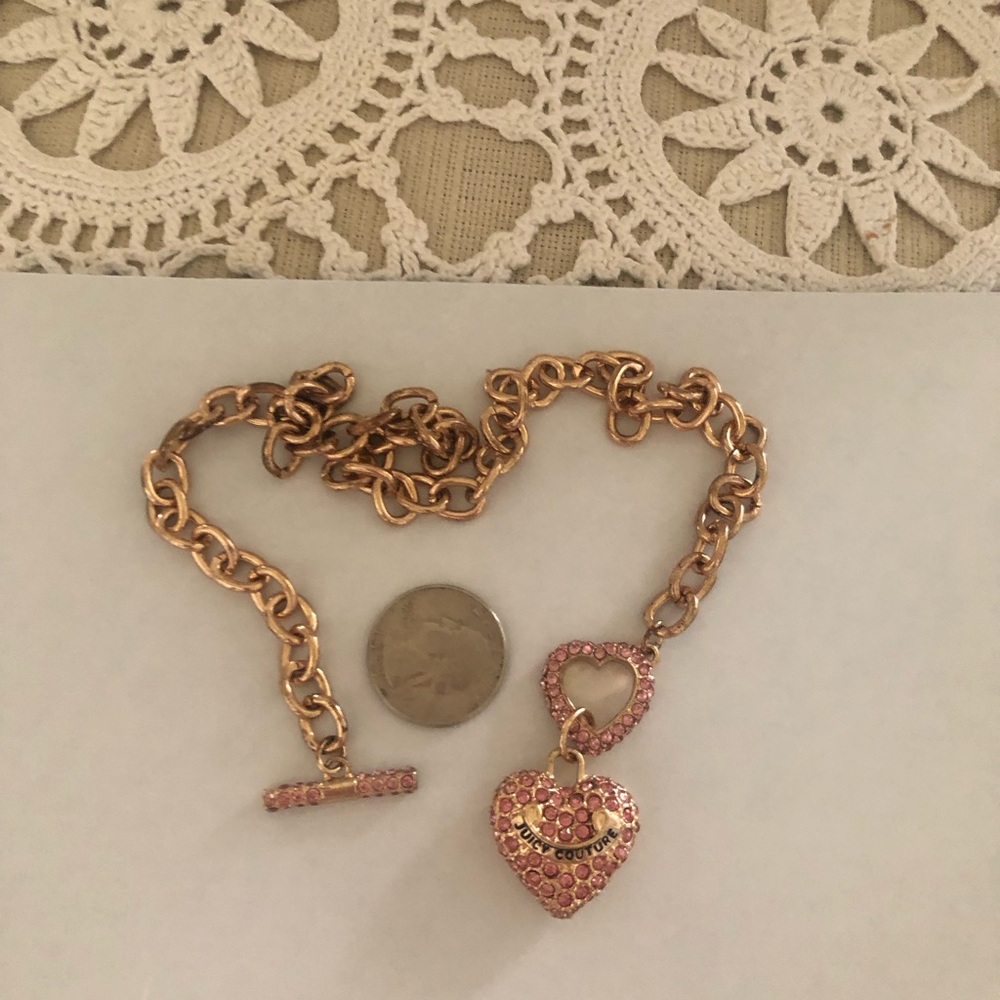 Vintage Gold Chain Necklace with Pink Crystal Heart Pendant - Picture 3 of 6